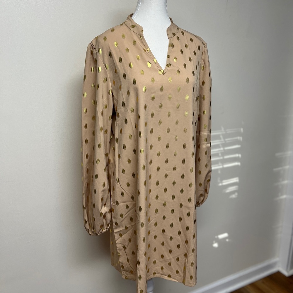 SHEIN Shift dress, EUC, Tan Long Sleeve V-Neck Sz L (8-10),       P2P 21”,